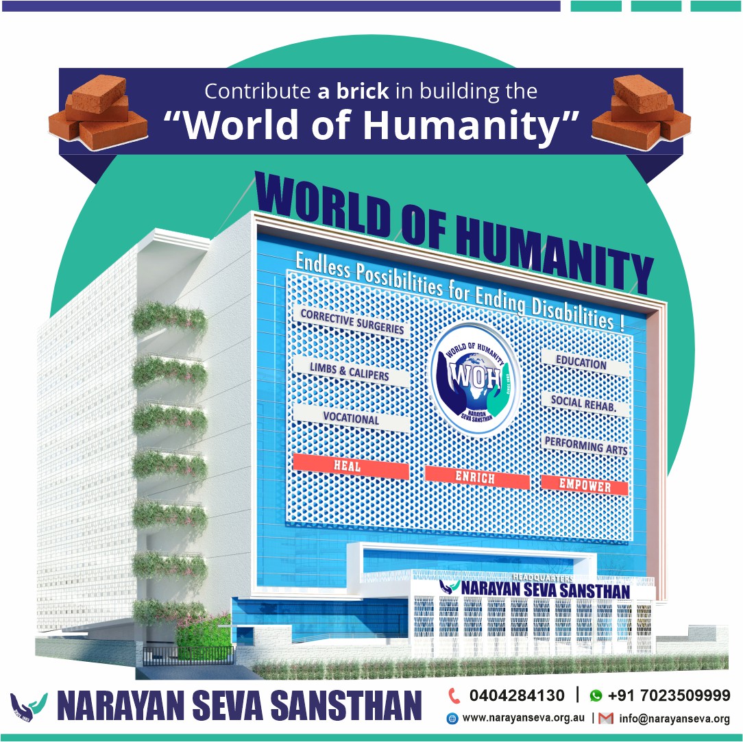 narayansevaaus's tweet photo. Narayan Seva Sansthan is pioneering the 'World of Humanity' project a transformative initiative where all essential amenities for the differently-abled and the needy converge under one roof. Be a part of this visionary project.

#WorldOfHumanity #TransformingLives #transformative https://t.co/NEfp5vmMJG