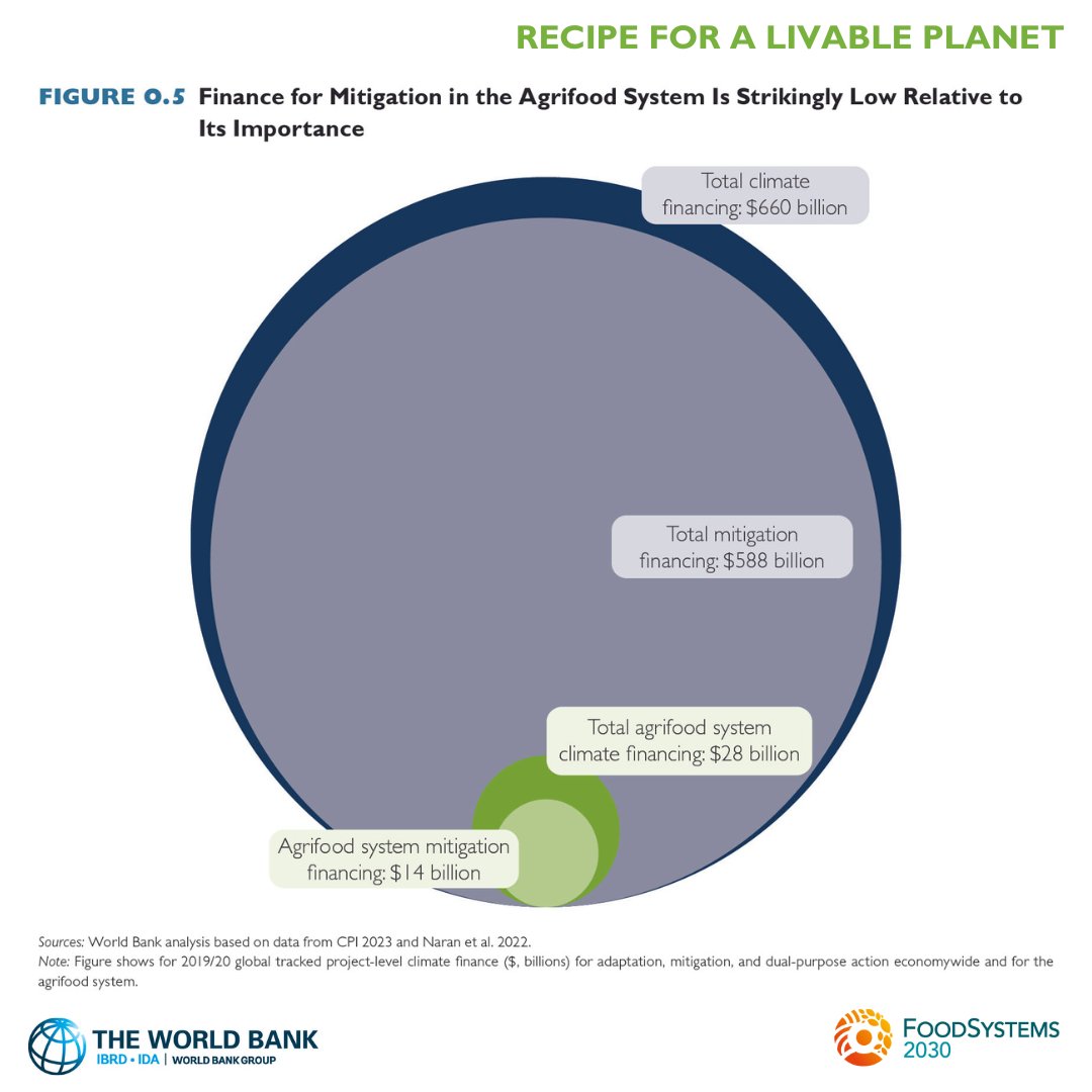 To reduce agrifood systems emissions, feed a rising population & heal the planet, annual investments must increase to at least $260 billion. Download @WorldBank's Recipe for a Livable Planet report to get cost-effective climate solutions for #FoodSystems: wrld.bg/CwPu50RKYoB