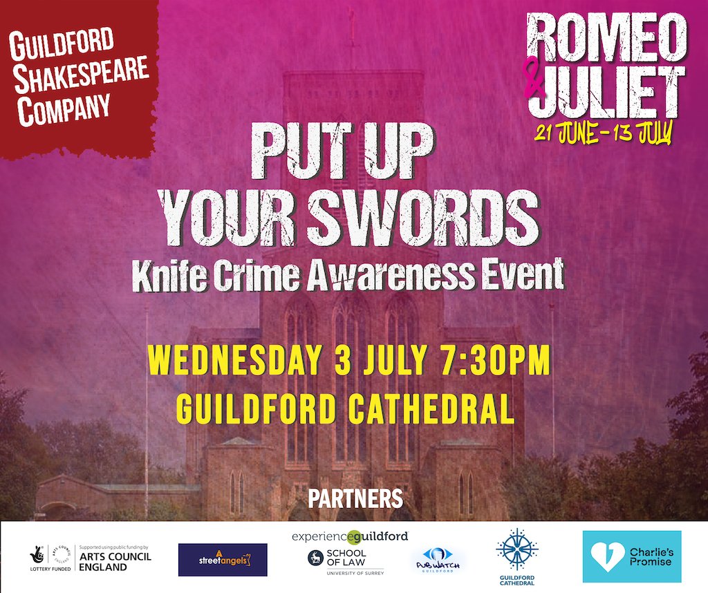 Guildford Shakespeare Company (@guildfordbard) on Twitter photo Join us to raise awareness of knife crime with a special event at <a href="/GuildCath/">Guildford Cathedral</a>. Including performances by our Saturday drama group & <a href="/UniOfSurrey/">University of Surrey</a> plus speakers from Charlie’s Promise, PubWatch & Street Angels. Find out more here bit.ly/4bv353N #KnifeCrimeAwarenessWeek Join us to raise awareness of knife crime with a special event at <a href="/GuildCath/">Guildford Cathedral</a>. Including performances by our Saturday drama group & <a href="/UniOfSurrey/">University of Surrey</a> plus speakers from Charlie’s Promise, PubWatch & Street Angels. Find out more here bit.ly/4bv353N #KnifeCrimeAwarenessWeek