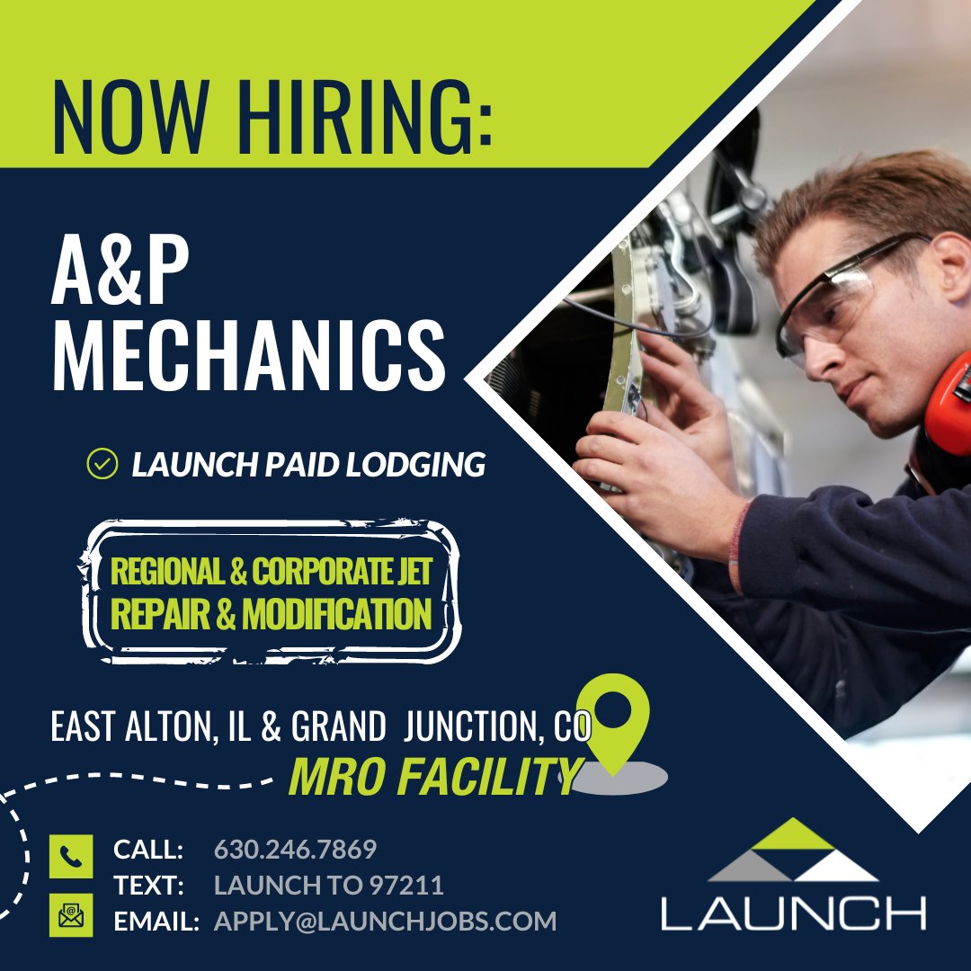 APPLY DIRECTLY FROM OUR WEBSITE:
launchtws.com/jobs/?category…

#GoWithLAUNCH #weleadwepartnerwecare #aviation #aerospace #maintenance #overhaul #structures #install #troubleshoot #inspector #commercialaircraft #decor #materials #composites #repair #interior