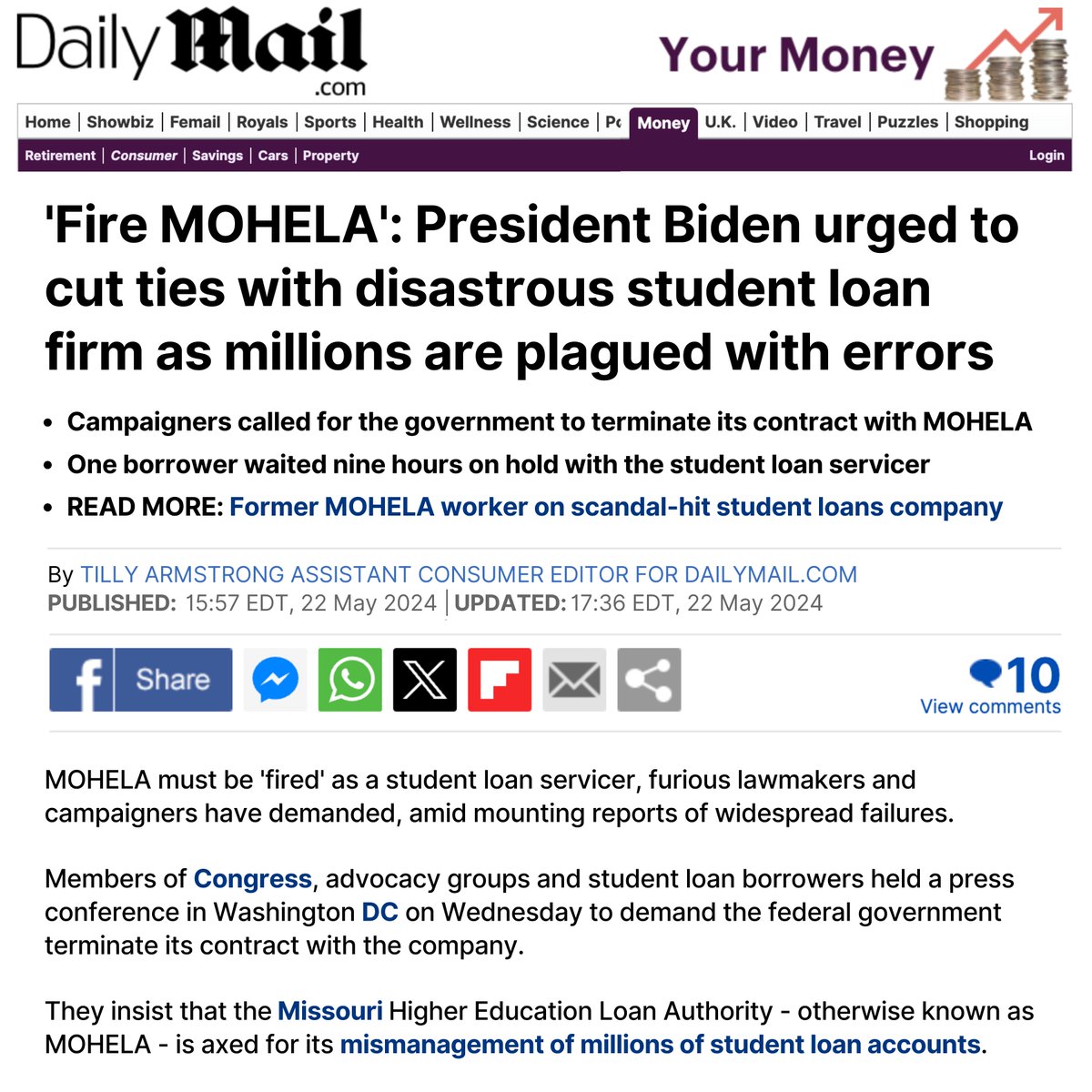 It's time to hold MOHELA accountable. It's time to #FireMOHELA. via @tillyarmstrong_ ➦ dailymail.co.uk/yourmoney/cons…