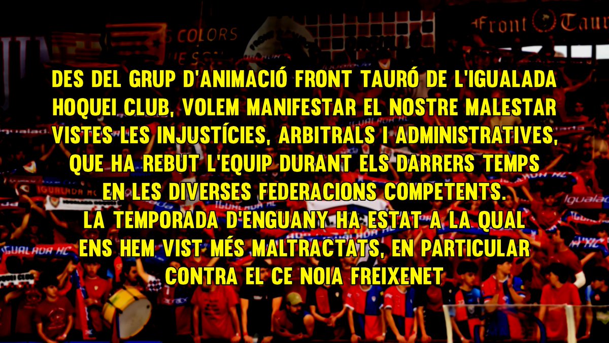 FrontTauroIHC's tweet photo. COMUNICAT OFICIAL 1/6

DISSABTE LES COMES SERÀ UN INFERN, COM JA HO VA SER A LA FINAL FOUR. I SENTIRAN TOT EL QUE ENS HAN FET SENTIR AQUESTS PARTITS. NI UNA MÉS. SOM-HI IGUALADA!

CAMINEM SEMPRE ENDAVANT

🦈💙❤🦈 https://t.co/sSSz5PNLKT