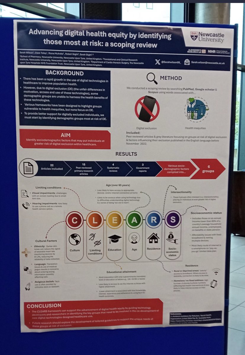 One of our PhD students @sarahwilson99_ presenting different research projects on #digital technology #inequalities #dementia at #APAM2024 Do swing by her posters if attending! @RionaMcArdle @rdslight @ClareLTolley @UniofNewcastle @NCL_Pharmacy