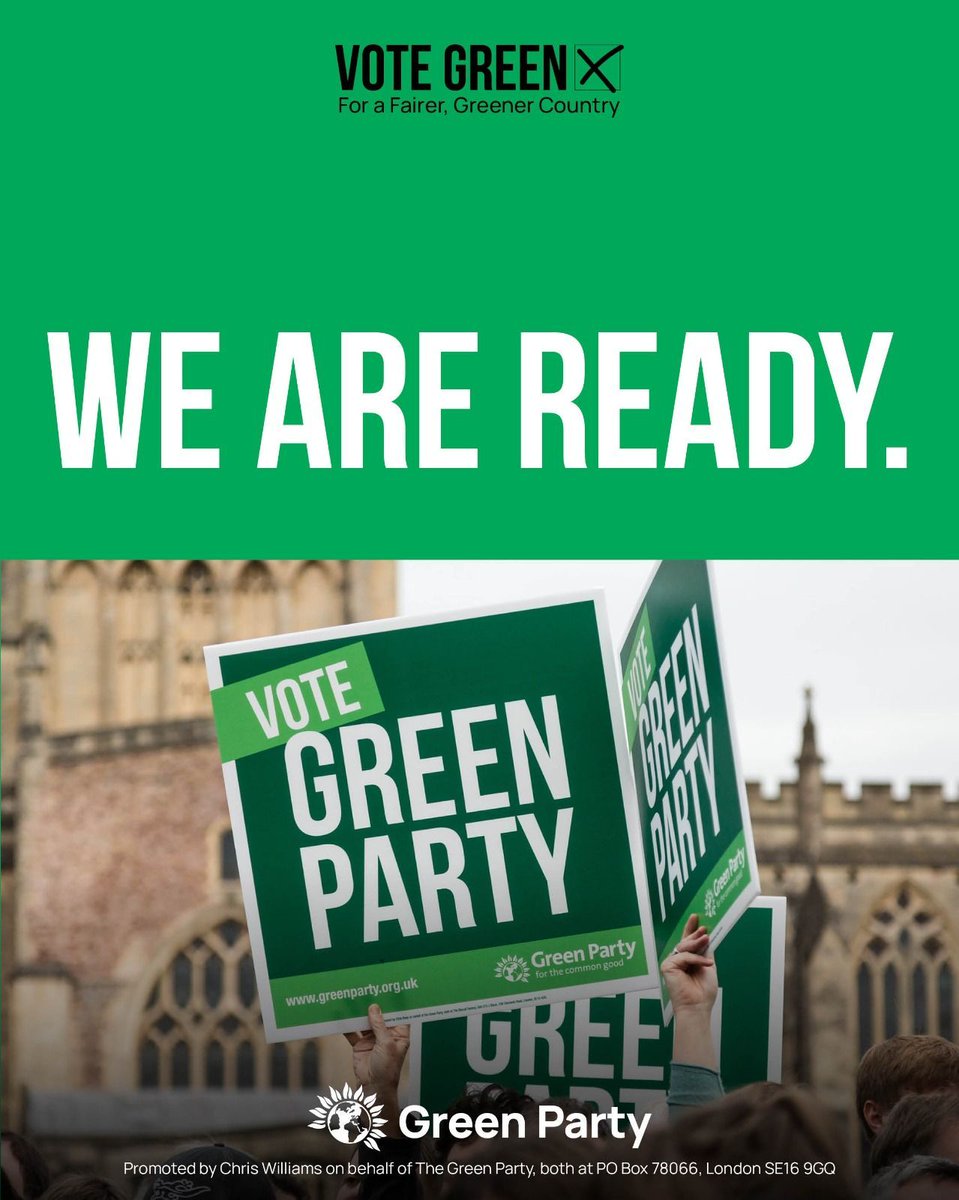 🗳️ On 4 July, everyone across England and Wales will have the chance to vote Green. 🤝 It's time to vote for MPs you can actually trust. 💚 Vote Green for a fairer, greener country.