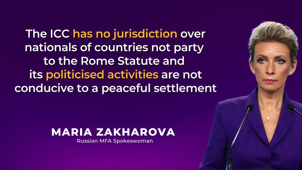 💬 #Zakharova: The @IntlCrimCourt sometimes claims to act allegedly on behalf of the entire 'international community', although if you count the population of states not party to the Rome Statute, the MAJORITY of the world's inhabitants are outside the jurisdiction of it.
