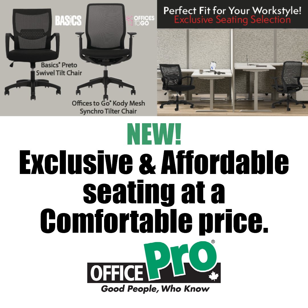 Level up your comfort game with Basics Preto &amp; OTG Kody chairs! Say goodbye to stiff backs &amp; hello to ergonomic bliss. Whether it's work or play, find your perfect angle &amp; glide through the day with ease! SHOP NOW shopofficeonline.com/app/capricorn?…
#officestogo #westperth #mitchellontario