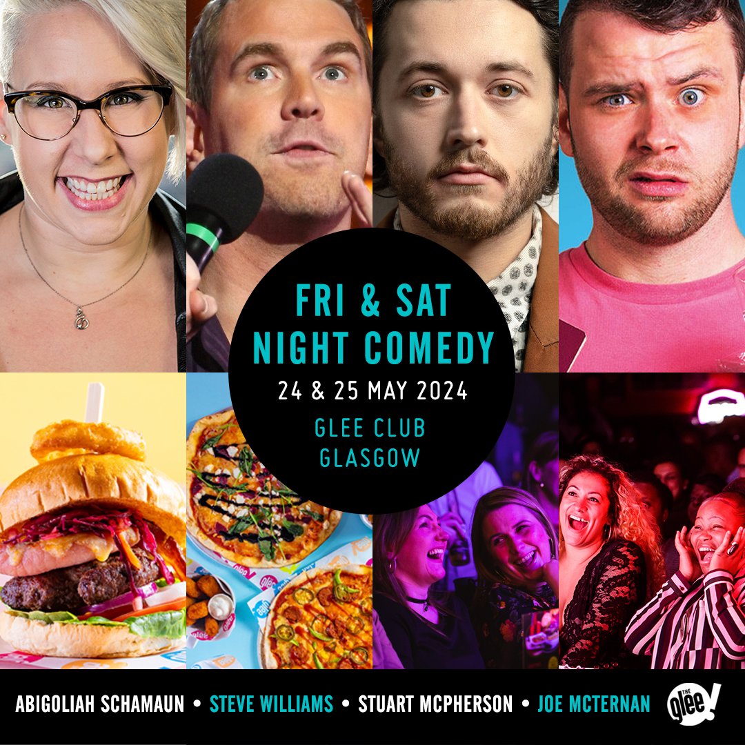 It may be miserable outside but you can still experience some Bank Holiday glee at our rib-tickling weekend comedy! 🙌 Escape the rain with the hilarious rays of sunshine that are @abigoliah, @stevewillcomedy, @StuartMcP & @JoeMcTernan 👏 BOOK NOW 🎟️ bit.ly/GlasgowWeekend…