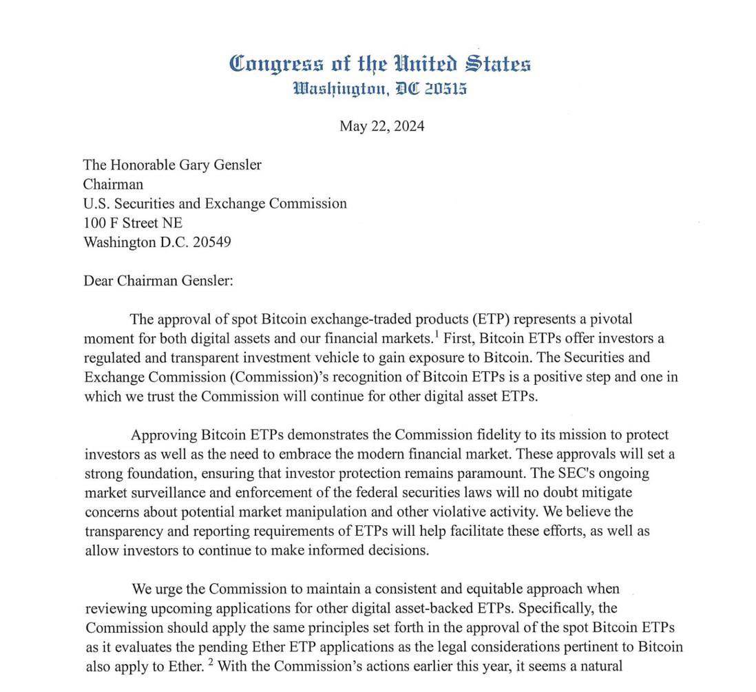 🗞 Plusieurs membres du Congrès US exhortent la SEC à approuver les ETFs Ethereum Spot. 🇺🇸 (Eric Balchunas) IA+ ➡️ patreon.com/IA_PLUS VL+ ➡️ t.me/vl_plus