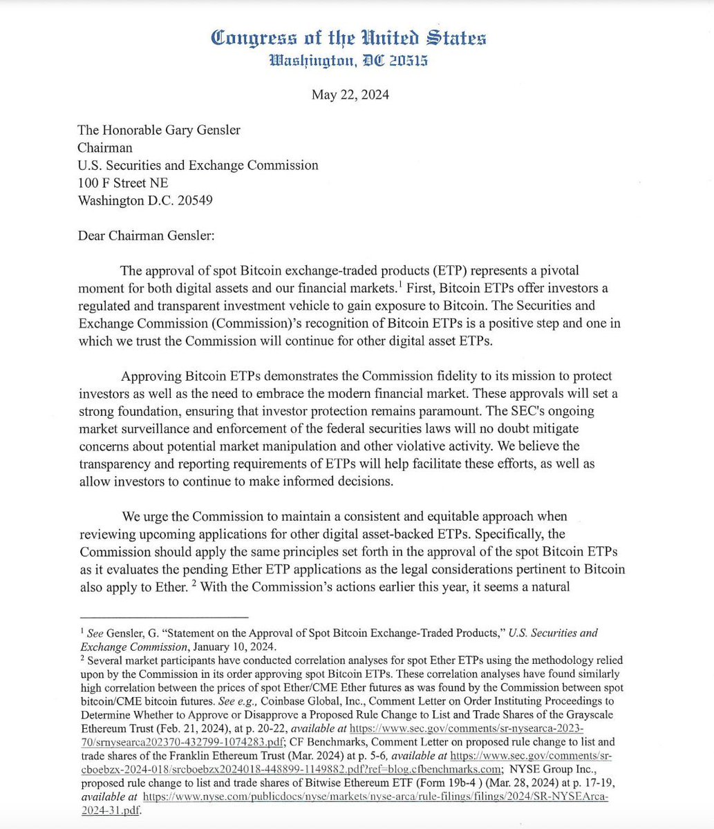 ABD’de de bazı Milletvekilleri Gensler’e $ETH SPOT ETF’sini onaylanmasını onaylaması için mektup göndermiş. Ben $ETH SPOT ETF onaylanırsa devasa bir Sell the news olacağını düşünenlerden değilim. Bence piyasa çok heyecanlı bir yere doğru evriliyor, bu boğa hiç kimsenin şahit