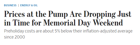 🚨Prices are ⬇️as Americans get set for Memorial Day Weekend. 'Good news for Americans hitting the road over what could be a record Memorial Day weekend of driving: Prices at the pump are ticking lower again.'