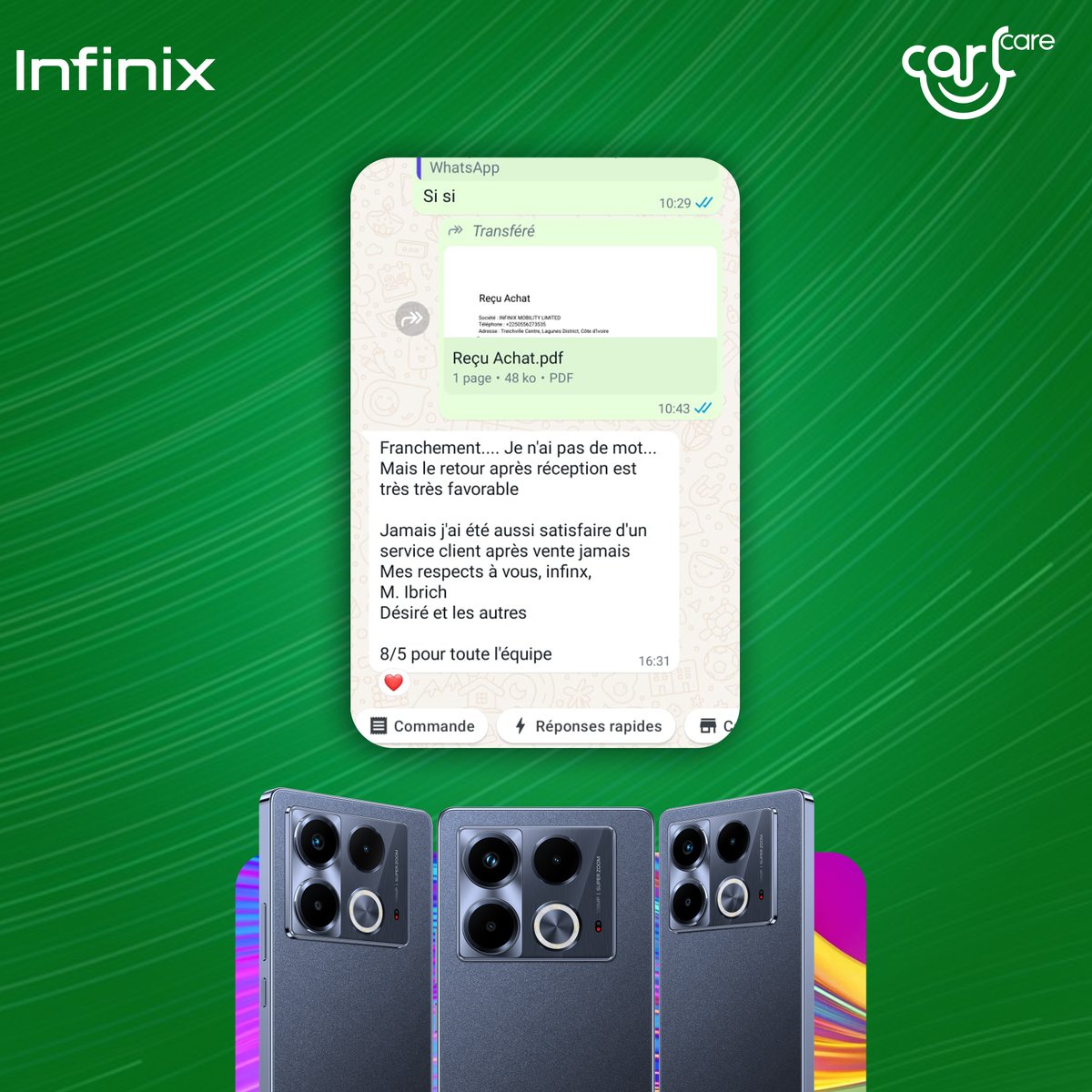 Vous aussi réservez dès maintenant une réparation chez Carlcare. Économisez de l'argent et votre temps, c'est facile et sûr !

Cliquez 📷: service.carlcare.com/carlcare_h5/re…...
#INFINIX