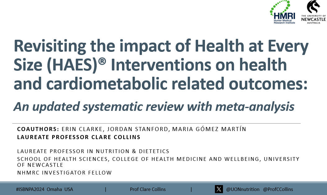 Up early? Check my #ISBNPA2024 presentation 8.25am Rm 216 Meta-analysis of impact of HAES interventions @ISBNPA @UONnutrition @HMRIAustralia @Er1nClarke Jordan Stanford Maria Gomez-Martin