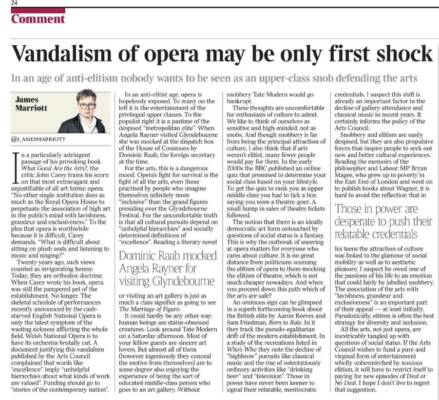 Oh look, the question of opera's supposed elitism is in the news again! Good job I have written a whole book on the subject, 'Someone Else's Music: Opera and the British', out next year from @OUPMusic! @LittleHardman @j_amesmarriott @thetimes