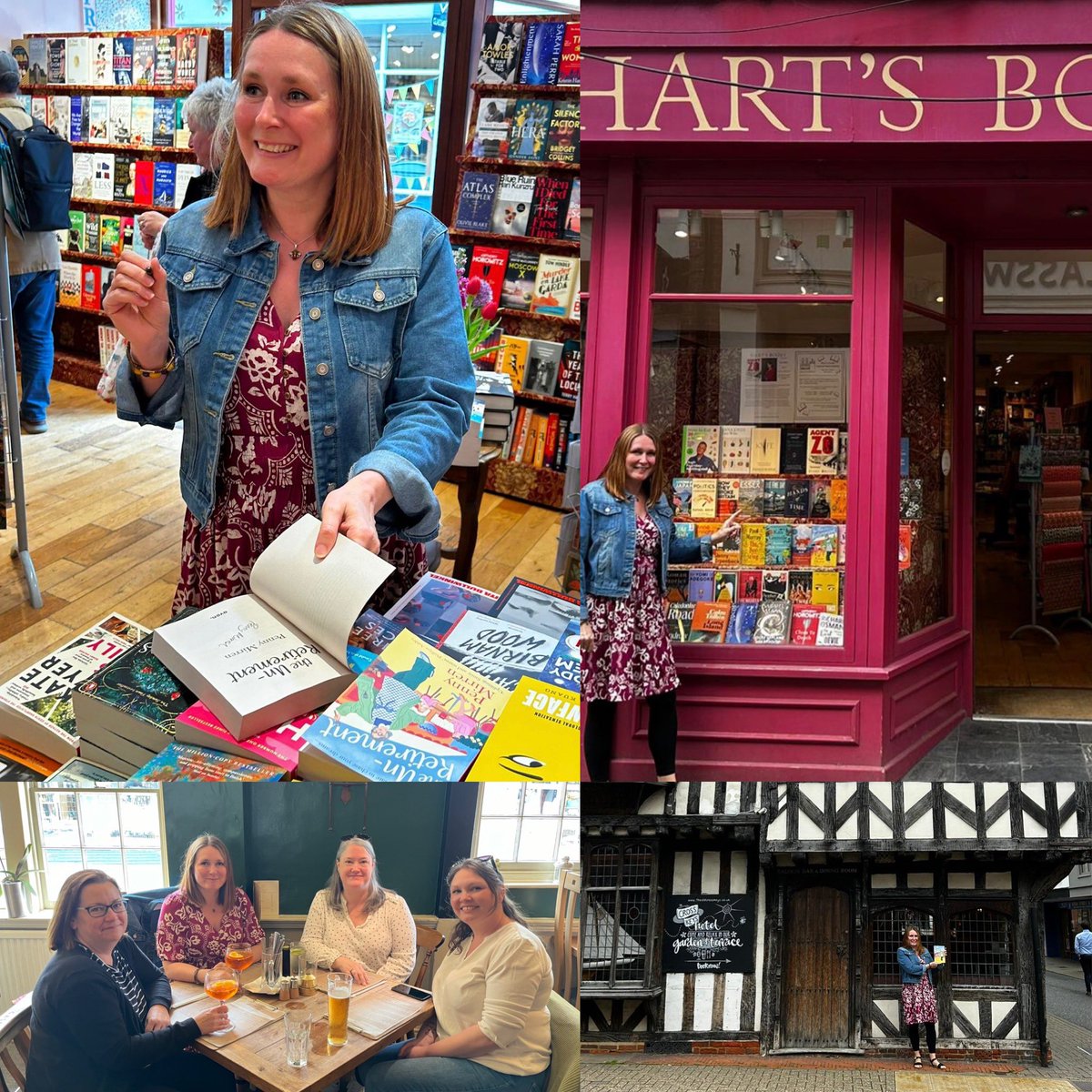 Celebrating publication day of #TheUnretirement with a real pinch me moment - signing copies of my book in the fabulous @hartsbooks in Saffron Walden where the story is set and lunch in The Cross Keys 🥂