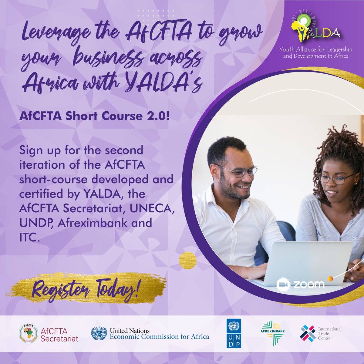Ignite Your Potential with YALDA's AfCFTA📚 Short Course 2.0!
organized by YALDA & @ECA_OFFICIAL, @UNDPAfrica, @afreximbank, @ITCnews, @ITC_Youth.

Do you want to leverage the #AfCFTA to grow your business across Africa? 

📜Certificate upon completion
✍tinyurl.com/2p9u5hju