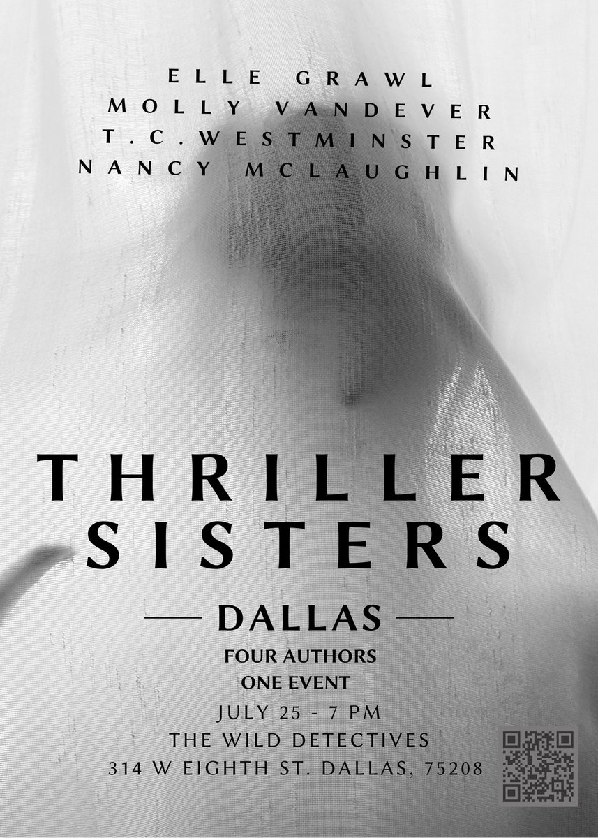 I am so ecstatic to announce...

The Thriller Sisters of Dallas have a group signing at
Wild Detectives, July 25, 7 PM.

Join us!!! We'd love to see you!

<a href="/ElleGrawl/">Elle Grawl</a> <a href="/NL_Mclaughlin/">NLMcLaughlin</a> <a href="/dreamer_molly/">Molly the Hopeful Dreamer</a>
<a href="/WildDetectives/">The Wild Detectives</a>