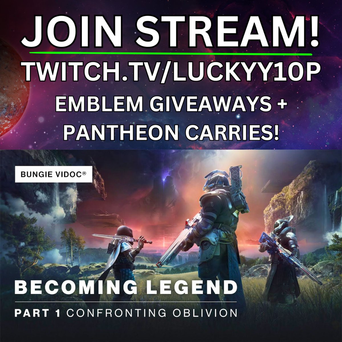 🚨 Don't miss out! 🔔 Join my Discord server and turn on notifications for when I go live! 🎮 We've got the latest Destiny 2 news, emblem giveaways, and Pantheon carries lined up! 💫 Check out my guides beforehand for smooth sailing.