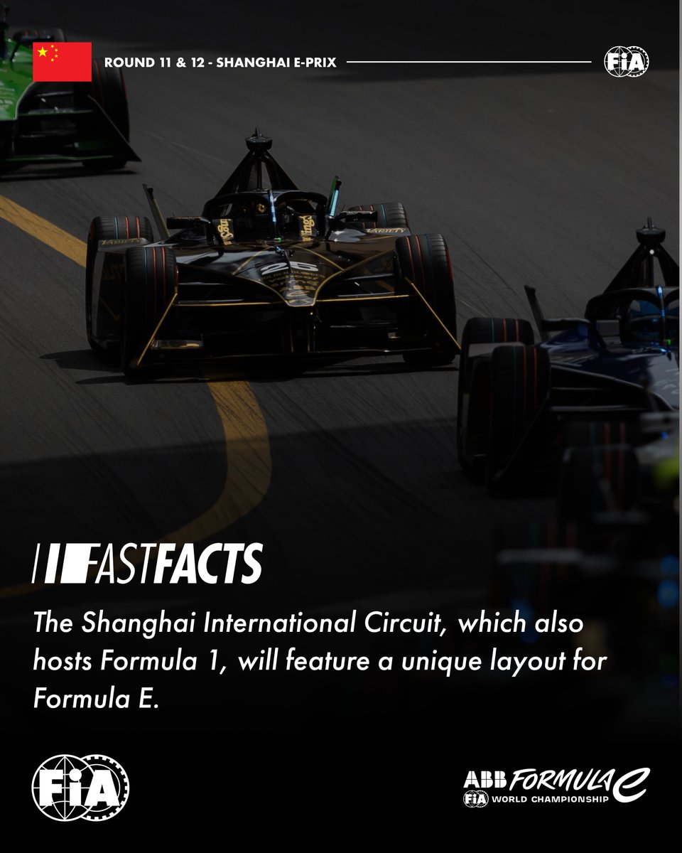 fia's tweet photo. Shanghai bound for Formula E 🇨🇳

Here are 4 fast facts to know before round 11 &amp; 12 of the ABB @FIAFormulaE World Championship! 
#FIA #FormulaE #ShaghaiEPrix https://t.co/cLy6PYjBcS