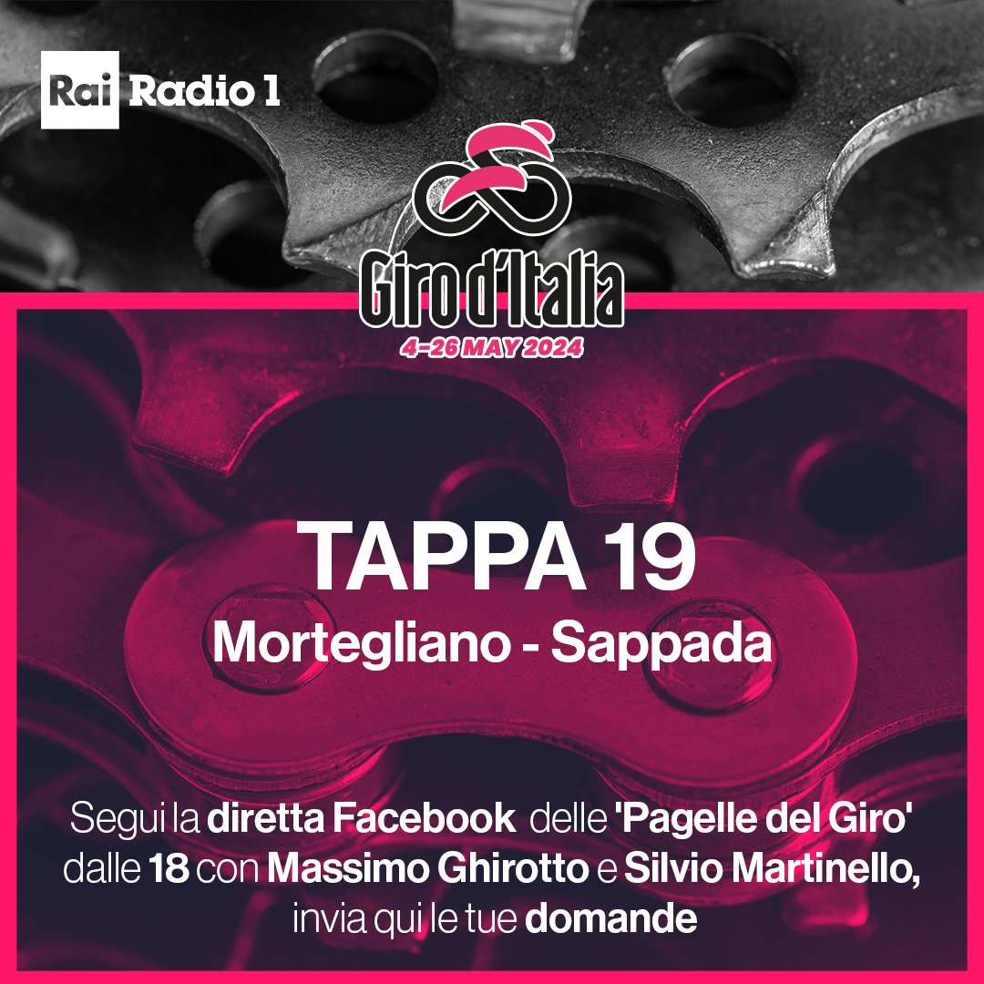 ⬆️⬇️🚴Top e flop del giorno. Segui in diretta su Facebook dalle 18 le #PagelledelGiro  con @GhirottoMax e @s_martinello della 19° tappa #Mortegliano – #Sappada e scrivi le tue domande nei commenti.

#Giro #giroditalia #RaiGiro #radio1