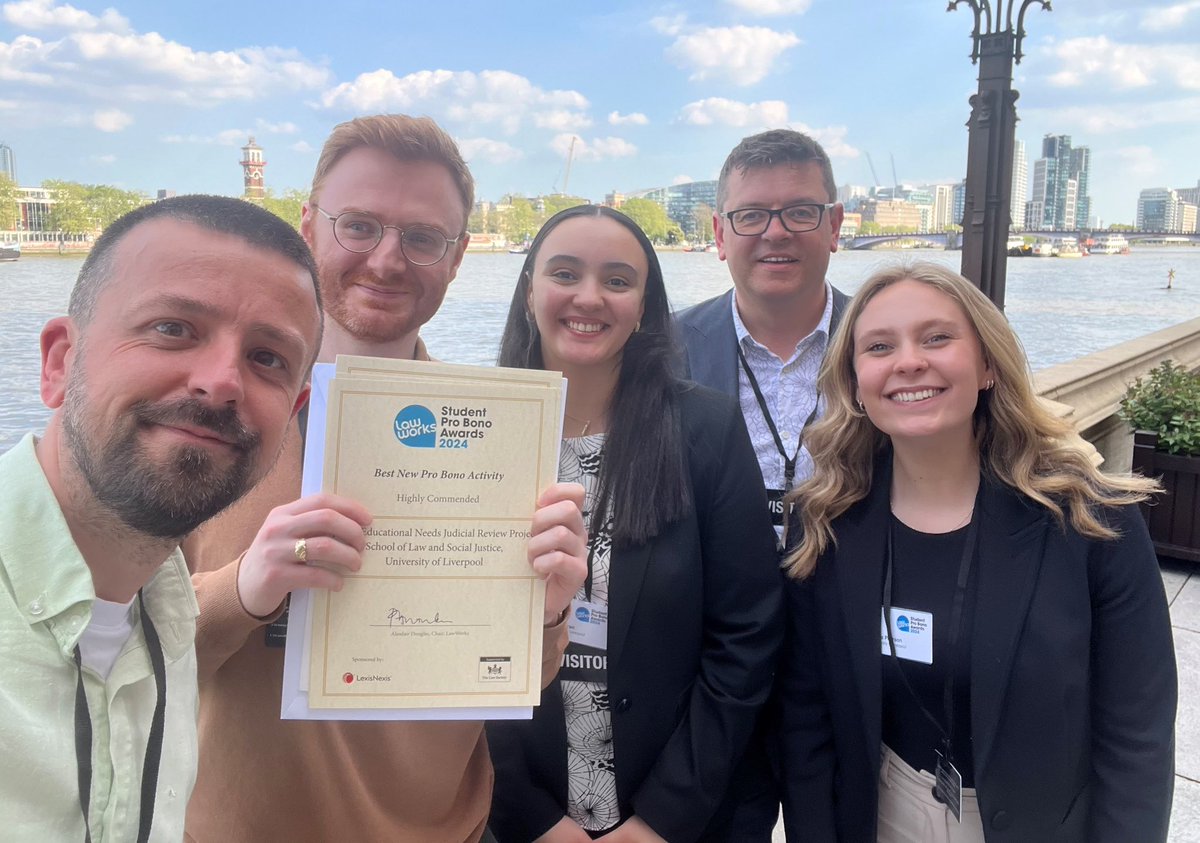 We're so proud of our @LivLawClinic Special Educational Needs Project for being highly commended at the Law Works Attorney General Student Pro Bono Awards for Best New Pro Bono Activity!🏆 Congrats to the team for their amazing work💚 Read the full story: bit.ly/pro-bono-2024