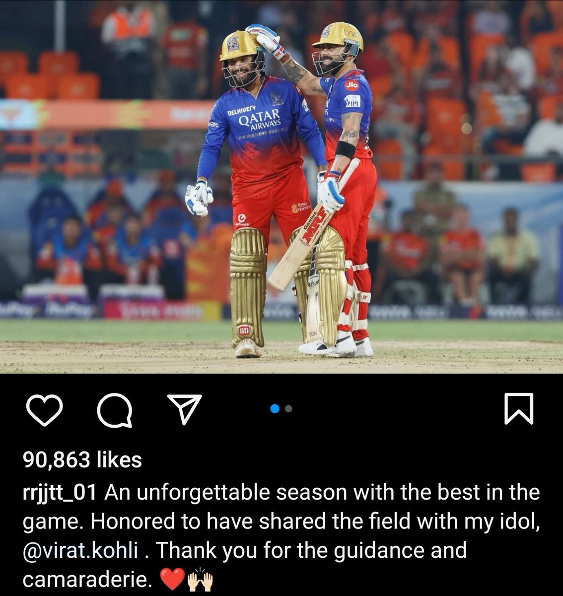 A special Instagram post by Rajat Patidar for King Kohli. 🌟 - Kohli, the favourite for everyone...!!!!