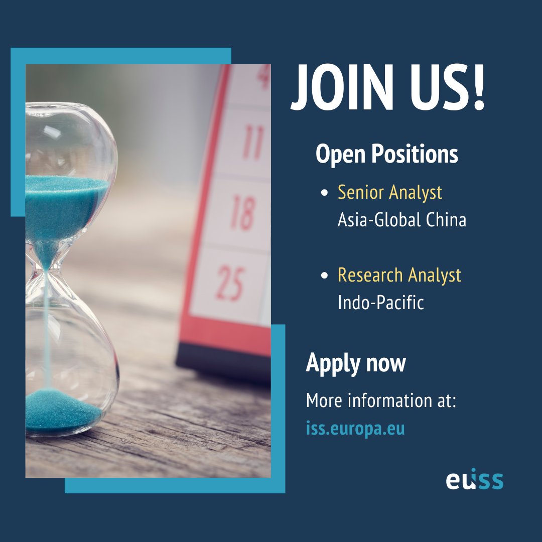 📢 Calling all Asia & Indo-Pacific experts! We're hiring a Senior Analyst for Asia -Global China & a Research Analyst for the Indo-Pacific. Join our vibrant team in Paris & Brussels and shape global conversations on these regions! ⏰ Apply by 14/06: iss.europa.eu/opportunities