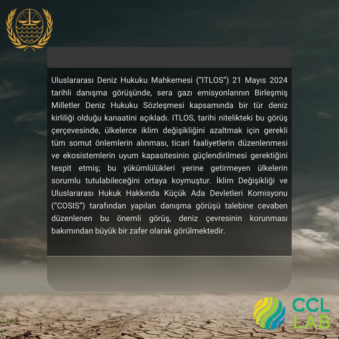 ITLOS, devletlerin iklim değişikliği karşısında deniz çevresini koruma yükümlülüklerine ilişkin danışma görüşünü açıkladı! 

Karara ulaşmak için: lnkd.in/e-bdQnFz