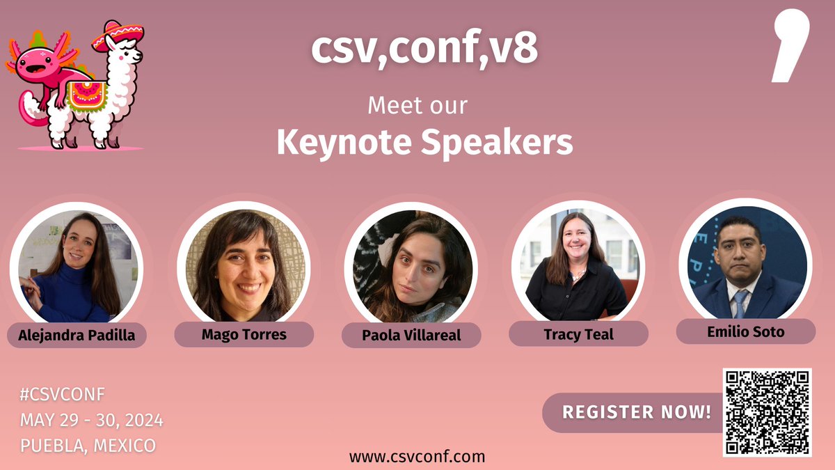 📣#CSVCONF is happening next week in 🇲🇽! Join datamakers from around the 🌍for a week full of insightful conversations & networking. 🌟Check out the program feat. keynotes by @AlePadillaRmz @magiccia @pawmx @tracykteal Emilio Soto @BUAPoficial 👉🏾csvconf.com