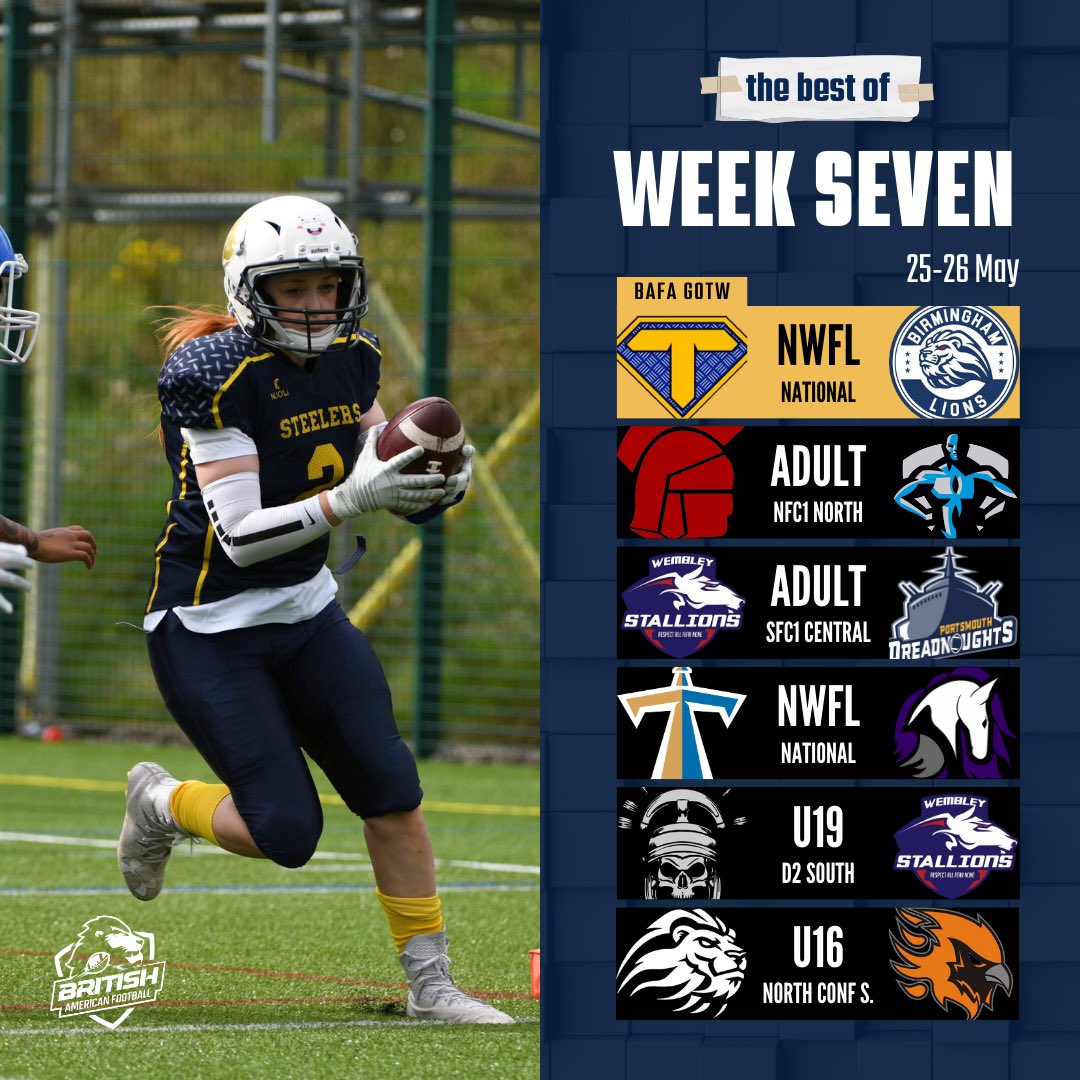 2023 NWFL Regional Champions get first taste of 9-a-side in #bafaGOTW

The <a href="/TeesSteelers/">Teesside Steelers</a> welcome the <a href="/BhamLionsWomen/">Bham Lions Women</a> in Week Seven’s Game of the Week as the National Women’s Football League ramps up 

#BritishAmericanFootball #Britball #WomensAmericanFootball