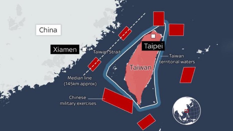 China has now surrounded Taiwan by sea and air with warships and aircraft. - it’s just a military exercise
