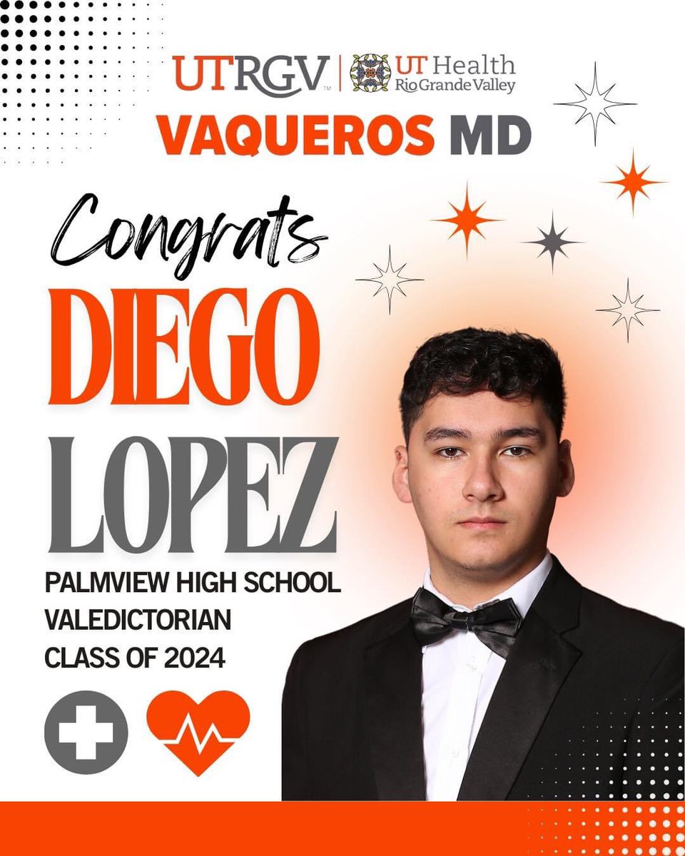 🎉 Congratulations to Palmview High School Valedictorian Diego Lopez! 🎉 He has secured a spot in the prestigious Vaquero MD Early Assurance Program and conditional acceptance into the UTRGV School of Medicine! 🚀📚 Way to go Diego!! #FutureDoctor