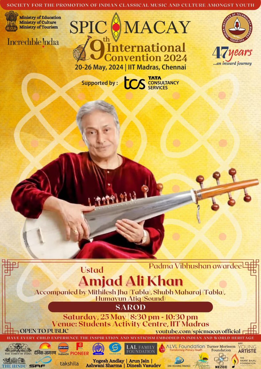 Looking forward to performing in Chemnai for the 9th International Convention of SPIC MACAY at IIT Madras on 25th of May, 2024. 

#SPICMACAY #IITMadras 
@spicmacay @iitmadras @incredibleindia @MinOfCultureGoI