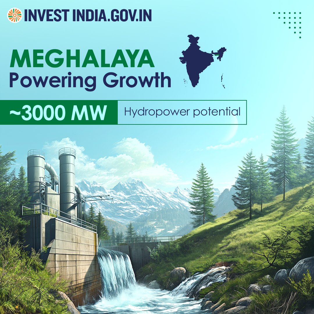🌊 #Meghalaya's rich water resources make it an ideal hotspot for establishing hydropower plants, powering your growth portfolio sustainably. Discover more here: bit.ly/II-Meghalaya #InvestIndia #InvestInIndia #InvestInMeghalaya #RenewableEnergy #CleanEnergy @mnreindia