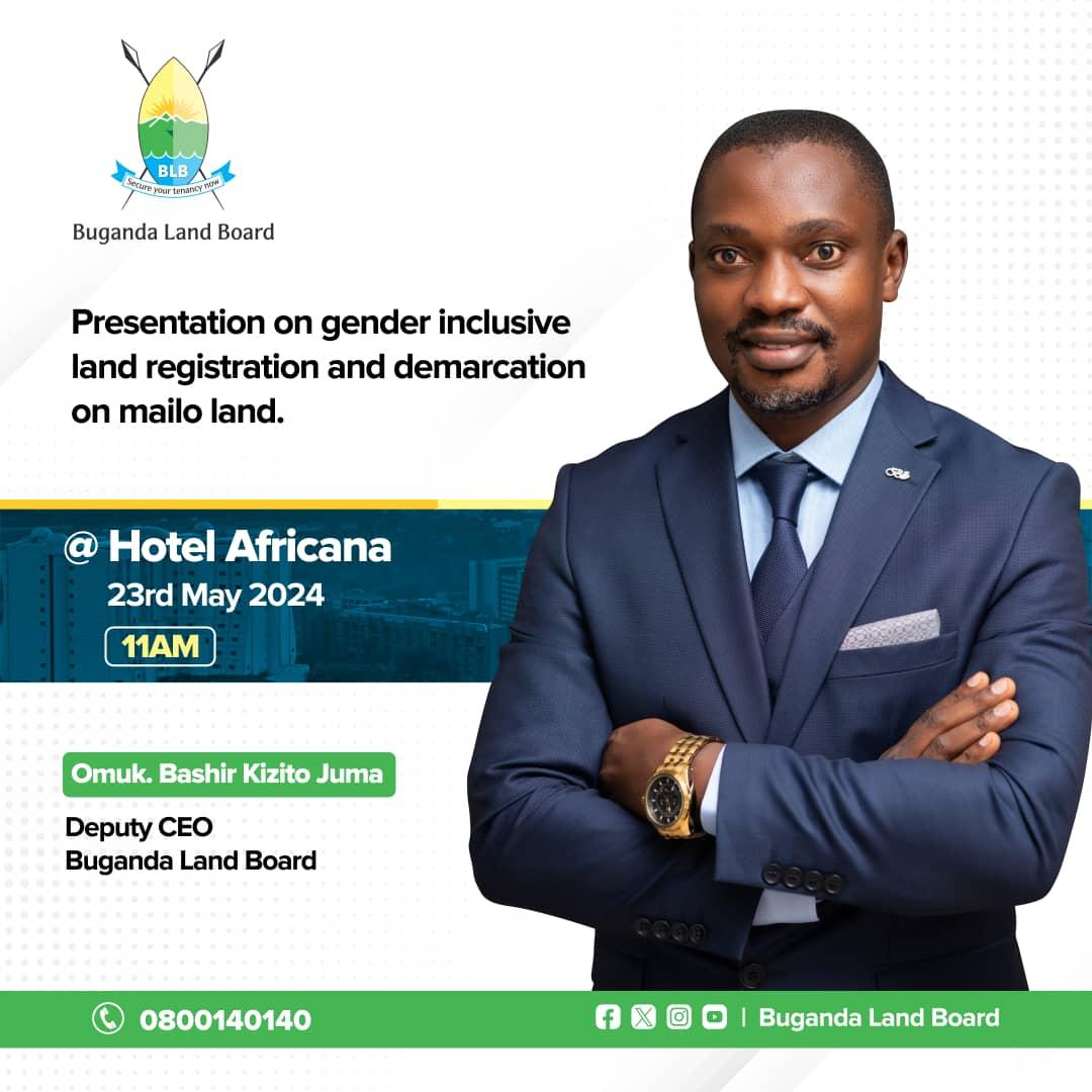 Happening now at Hotel Africana. 

There's an ongoing presentation on gender inclusive land registration and demarcation on Mailo land.  

The facilitator is the Deputy CEO of @BugandaLandB Omuk. Bashir Kizito Juma. 

#ObwakabakaBwaBuganda