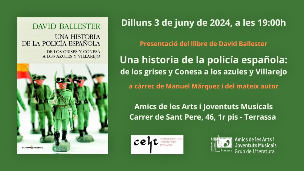 Me acaba de llegar gracias al autor @DavidBalles60 y la editorial @Pasado_Presente 'Una Historia de la Policía española. De los grises y Conesa a los zules y Villarejo'. Un libro imprescindible en la Historia de #España Lo presentamos en #Terrassa el 3 de junio a 19h en @aa_jjmm