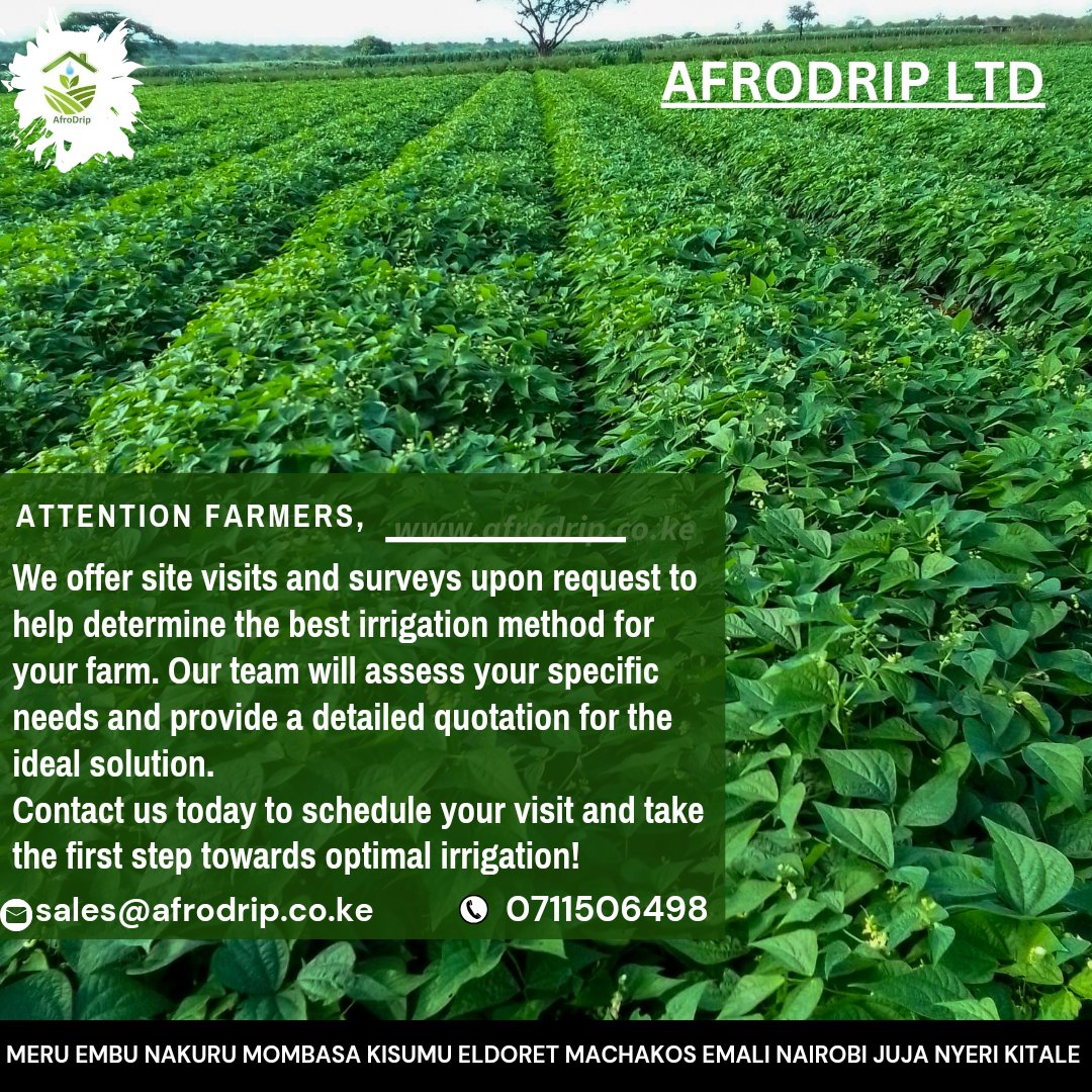 Need the perfect irrigation solution for your farm?We offer site visits and surveys upon request to determine the best method for you.Our team will provide a detailed quotation tailored to your needs.
Contact us today to schedule your visit & optimize your irrigation!
#Afrodrip