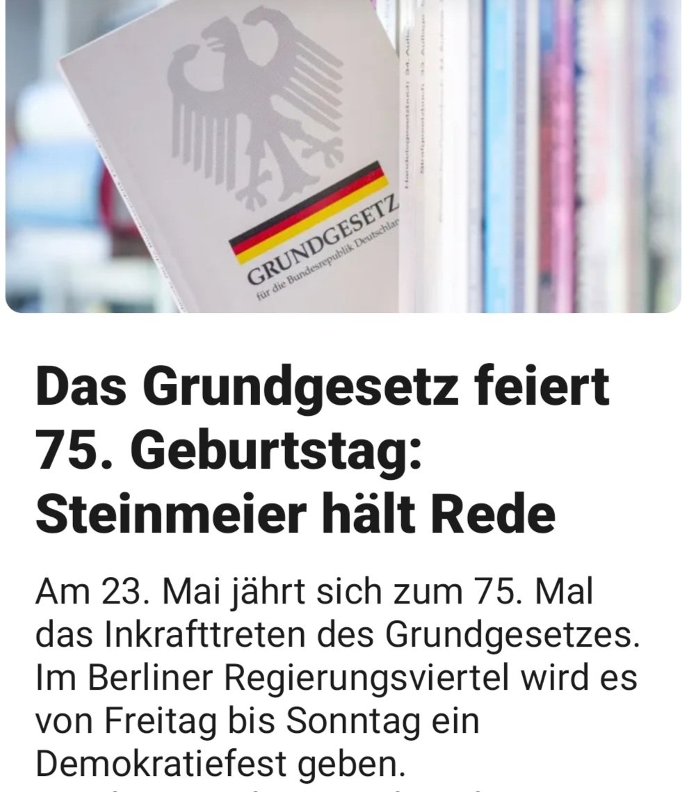 Es ist geradezu absurd, wenn Bundespräsident #Steinmeier, der ein großer Befürworter einer (grundgesetzwidrigen) allgemeinen #Impfpflicht war, eine Laudatio zu 75 Jahren #Grundgesetz hält. Völlig absurd!!!