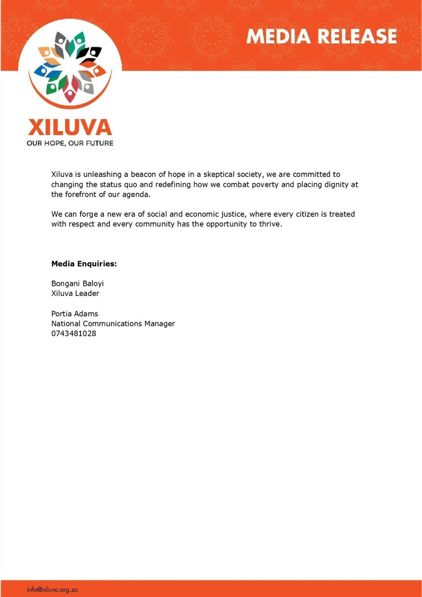 For Immediate Release RE: #MANIFESTO: XILUVA'S RECOVERY PLAN FOR SOUTH AFRICA Click the link below to access the Recovery Plan For South Africa shorturl.at/owYQw #XiluvaRP #29May2024 #votexiluva #ourhopeourfuture #bonganibaloyi #sasko #https://shorturl.at/owYQw