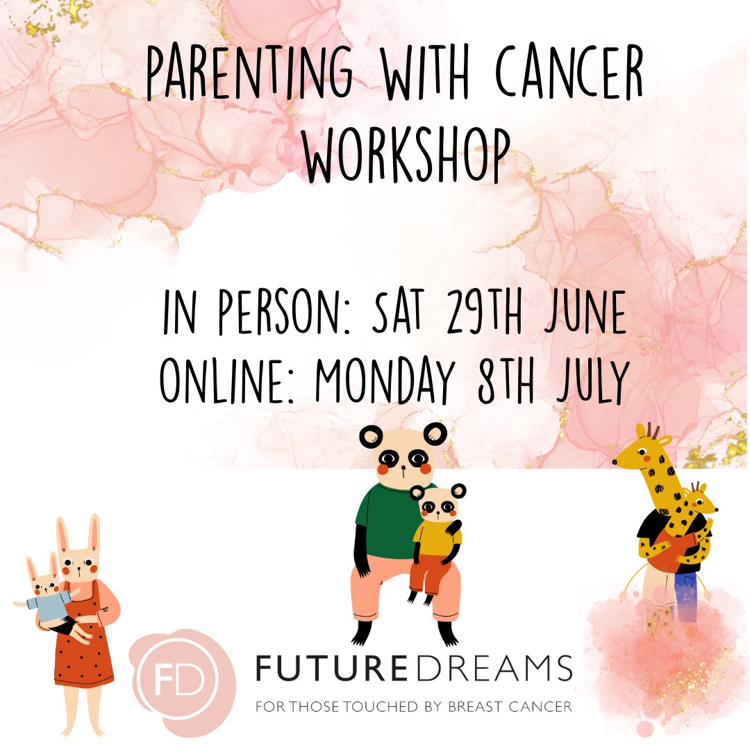 Free Parenting with Cancer workshops at @futuredreamss to explore the challenges of parenting whilst living with cancer and navigating family life when it becomes disrupted. Tips, ideas, places to get resources In-person momence.com/s/101356827 Online momence.com/s/101357023