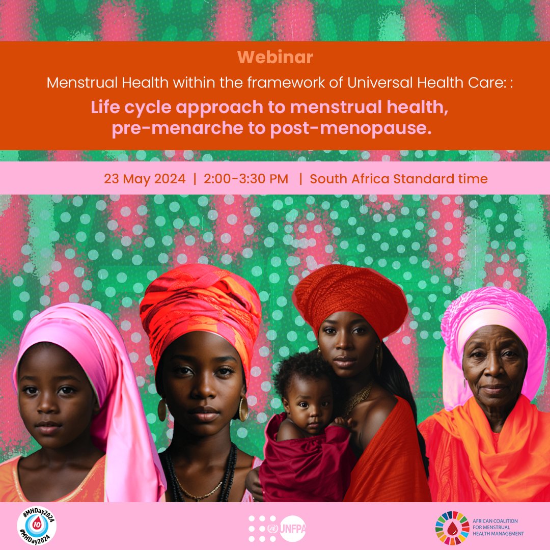 Join @UNFPA_ESARO and @AfriCoMH today for an exciting webinar with seminal speakers ahead of #MHDay2024. ⏰2-3.30 pm SAST 🖊️Registration: bit.ly/3yszERl #PeriodFriendlyWorld