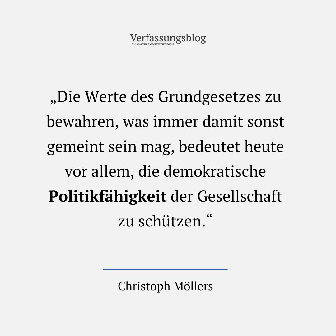 Verfassungsblog (@verfassungsblog) on Twitter photo „Dass Politiker, wenn sie über das Grundgesetz sprechen, nicht über Politik sprechen, ist daher kein gutes Zeichen."
CHRISTOPH MÖLLERS (<a href="/ChristophMllers/">Christoph Möllers</a>) über 75 Jahre Grundgesetz und den Mythos vom „gemeinsamen Wertefundament“.
👉 verfassungsblog.de/mythos-wertefu… „Dass Politiker, wenn sie über das Grundgesetz sprechen, nicht über Politik sprechen, ist daher kein gutes Zeichen."
CHRISTOPH MÖLLERS (<a href="/ChristophMllers/">Christoph Möllers</a>) über 75 Jahre Grundgesetz und den Mythos vom „gemeinsamen Wertefundament“.
👉 verfassungsblog.de/mythos-wertefu…