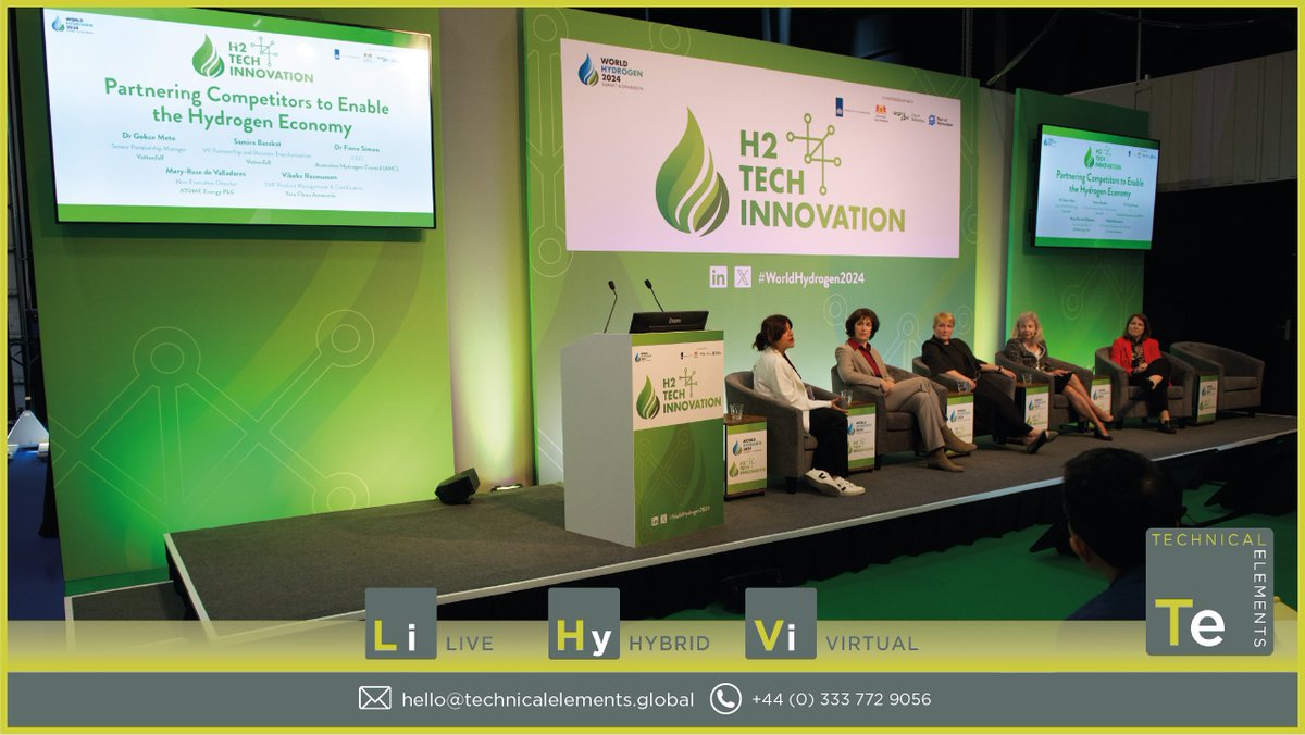 TechElementsLtd's tweet image. We were pleased to also provide set, stage, branding &amp;amp; technical production for the H2 Tech Innovation theatre at last week&apos;s #WorldHydrogen2024 event #conferenceav #eventprofs #setandstage #avhire