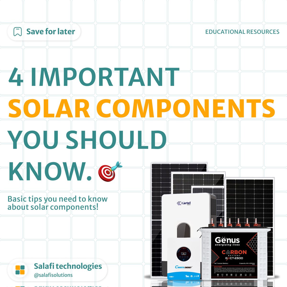 Here are four essential solar components you should know, along with brief descriptions of their functions. #salafitechnologies #solarsystem #SolarPower

Thread 🧵