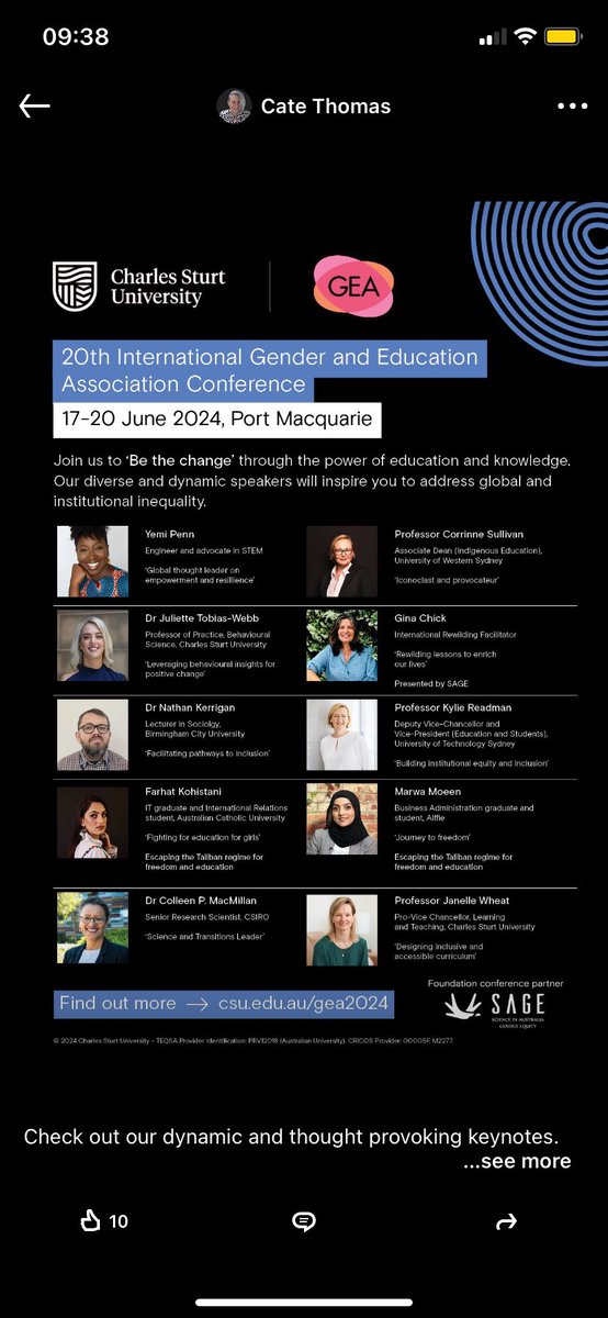There’s still time to register for the @genderanded conference 2024 @CharlesSturtUni! 🗝️ amazing keynote speakers 🛜 virtual attendance available 💰 concessions available Be the Change! 🔗lnkd.in/gZm49Yfv #GEA2024