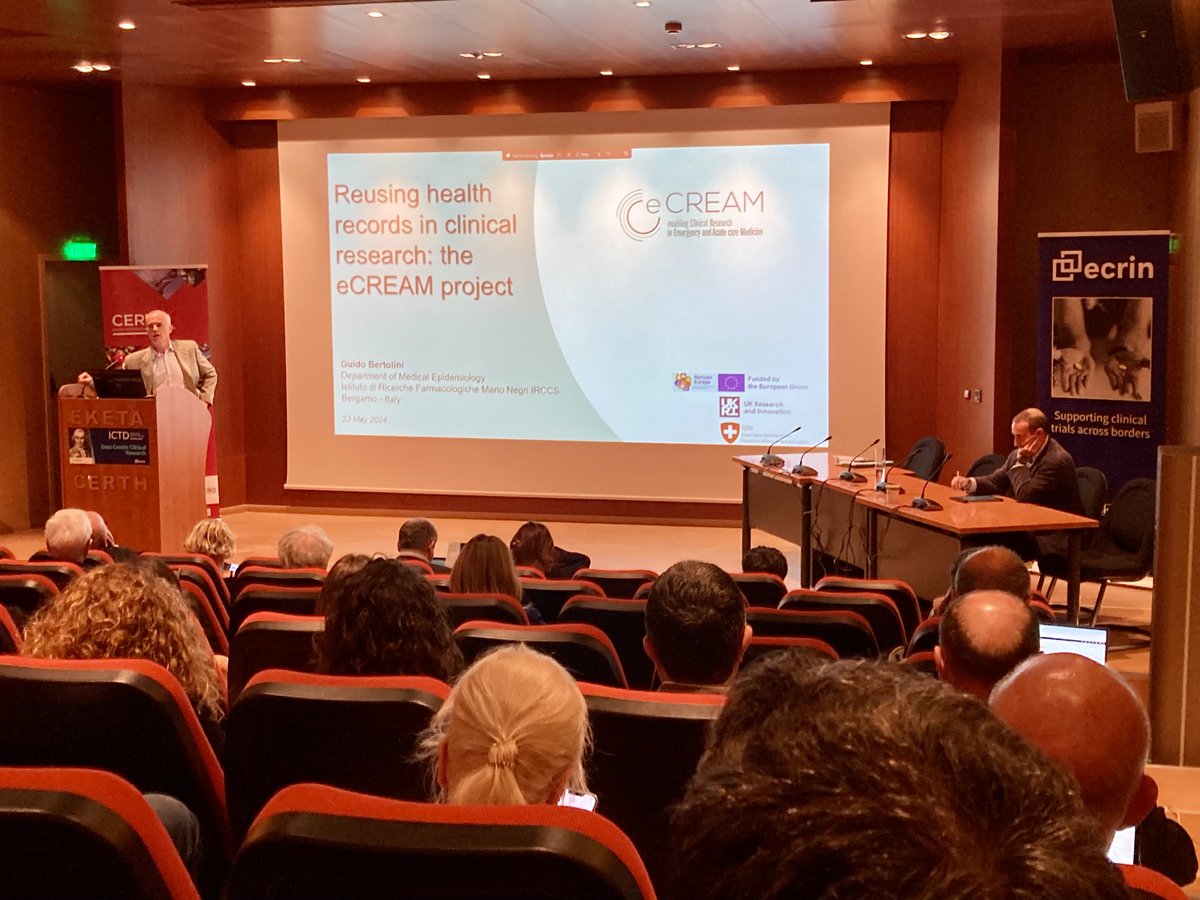 ECRIN_ERIC's tweet photo. Reusing health records in clinical research: the #eCREAM project presented by Guido Bertolini from Ricerche Farmacologiche Mario Negri IRCCS @MarioNegriIRCCS. Join #ICTD2024 online: https://t.co/CiWB0w6hV1 https://t.co/Jn3UnlkiWo