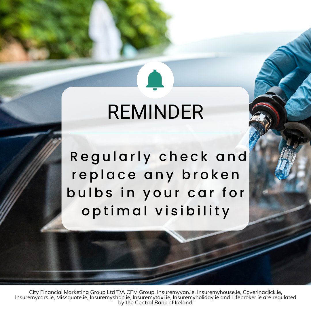 Ensure your safety and visibility on the road, especially at night, by checking and replacing any broken lights 💡 It's a small step that can make a big difference for all road users 🦺 InsureMyCars.ie

#insuremycars #reminderoftheday #friendlyreminder #dailyreminders #ad