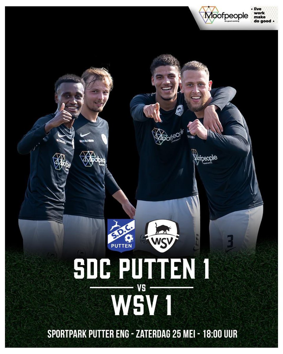 Aanstaande zaterdag spelen de mannen van ons eerste elftal de laatste competitie wedstrijd van het seizoen. Om 18:00 word er in en tegen Putten afgetrapt!