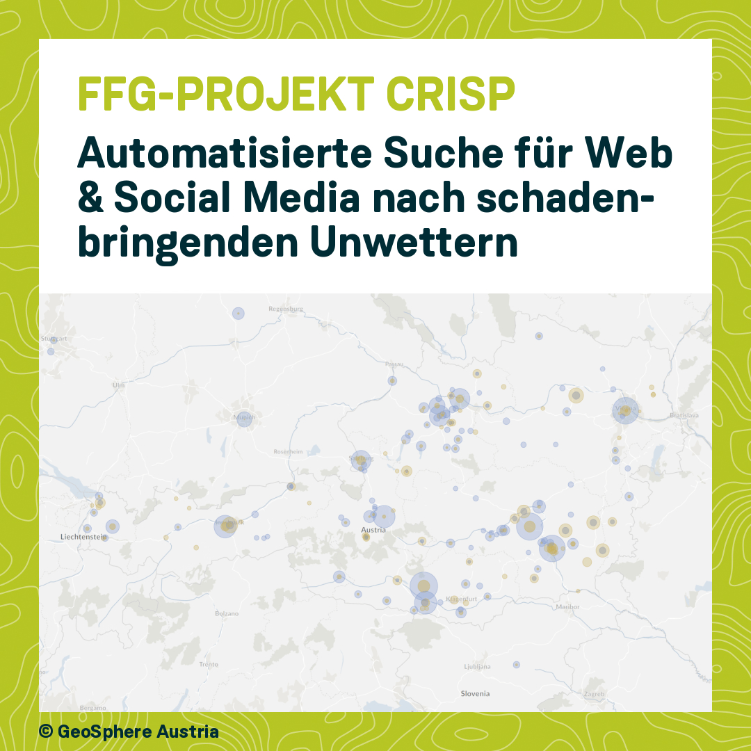 Im #FFG-Projekt @crisp_project entwickeln wir in einem Konsortium (@weblyzard, @CSHVienna, nexyo, @KDZ_Austria,) einen automatisierten Webcrawler. Er durchsucht Websites/Social Media nach schadenbringenden Wetterereignissen und hilft beim Aufbau einer Unwetter-Schadensdatenbank.