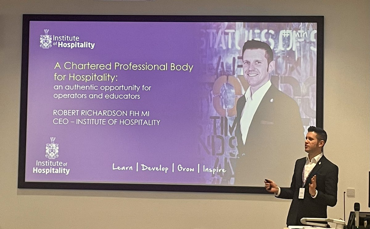 @BranaJ1 @SchoolofETHM @ShelaghMooney1 @IoH_Online @RBWR ‘Hospitality industry thrives on people’ Robert Richardson (@RBWR) introduces the important work that @IoH_Online is doing for hospitality. #CHME2024 @SchoolofETHM