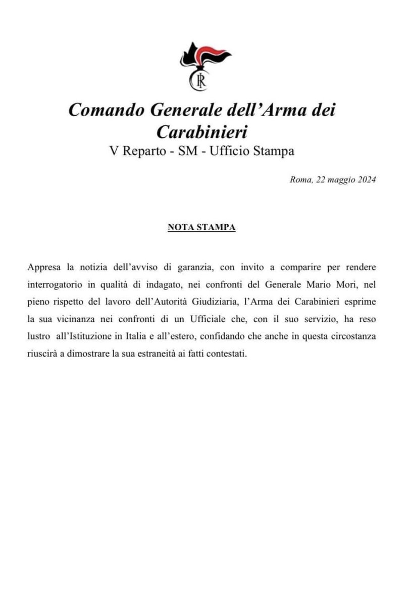 “nel pieno rispetto dell’Autorità Giudiziaria” “vicinanza” al Generale Mori @_Carabinieri_ @MinisteroDifesa Condivido. Pienamente